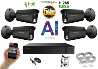 Monitorrs Security AI IP 4 kamerový set 5 Mpix GTube (6373K4)